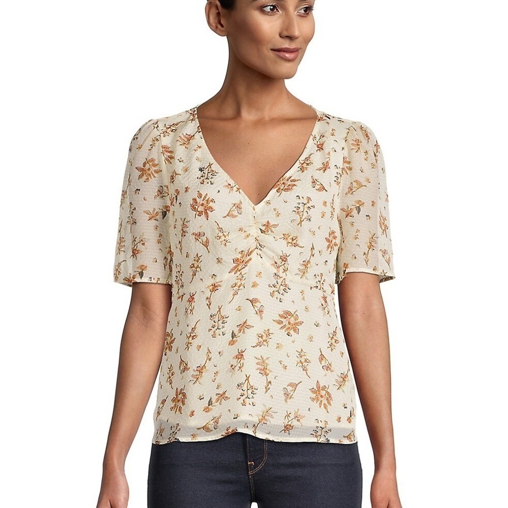 Madewell 100% SILK Floral V-Neck Blouse - 4